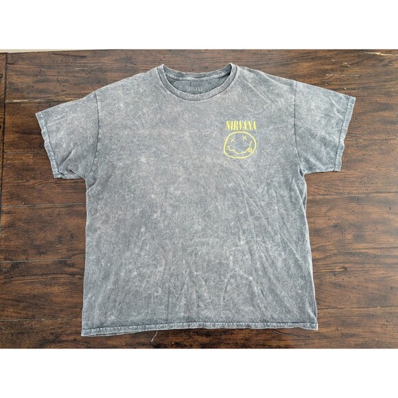 Nirvana T Shirt Large Stonewashed Gray Smile face Repro - Picture 1 of 6